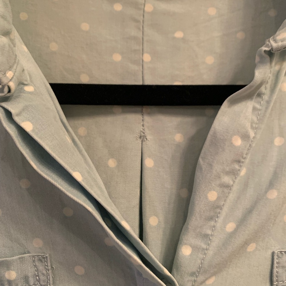 Chambray Button Down Shirt With Polka Dots In Gre… - image 3